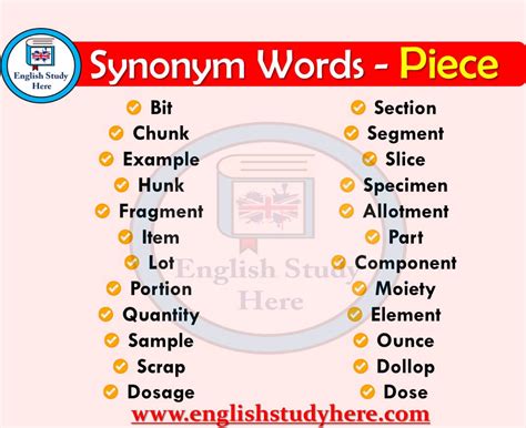 piece synonym|word for in pieces.